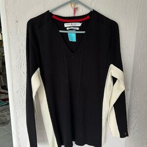 Tommy Hilfiger Black and White V-Neck Sweater